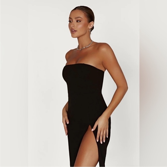 Meshki Rachel Crepe Bandeau Thigh Split Mini Dress - Black size medium NWT - Picture 1 of 11